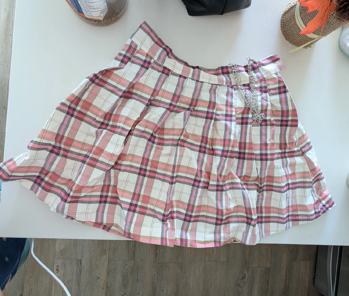 Pink Plaid Skirt with Chain Detail thumbnail