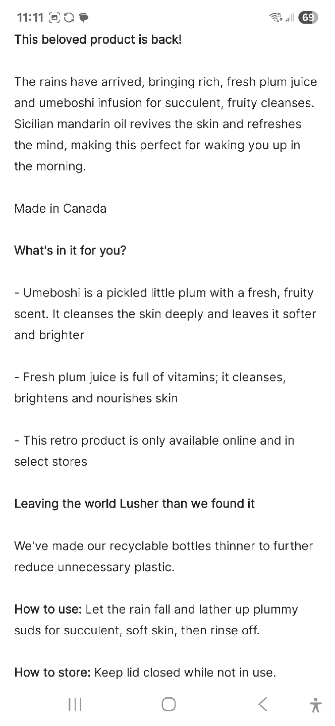 Lush Plum Rain Shower Gel 100ml