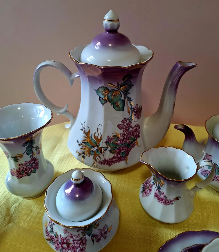 Vintage USSR Soviet Russian Tea Set purple lilac design 31 pcs image indicator(2)
