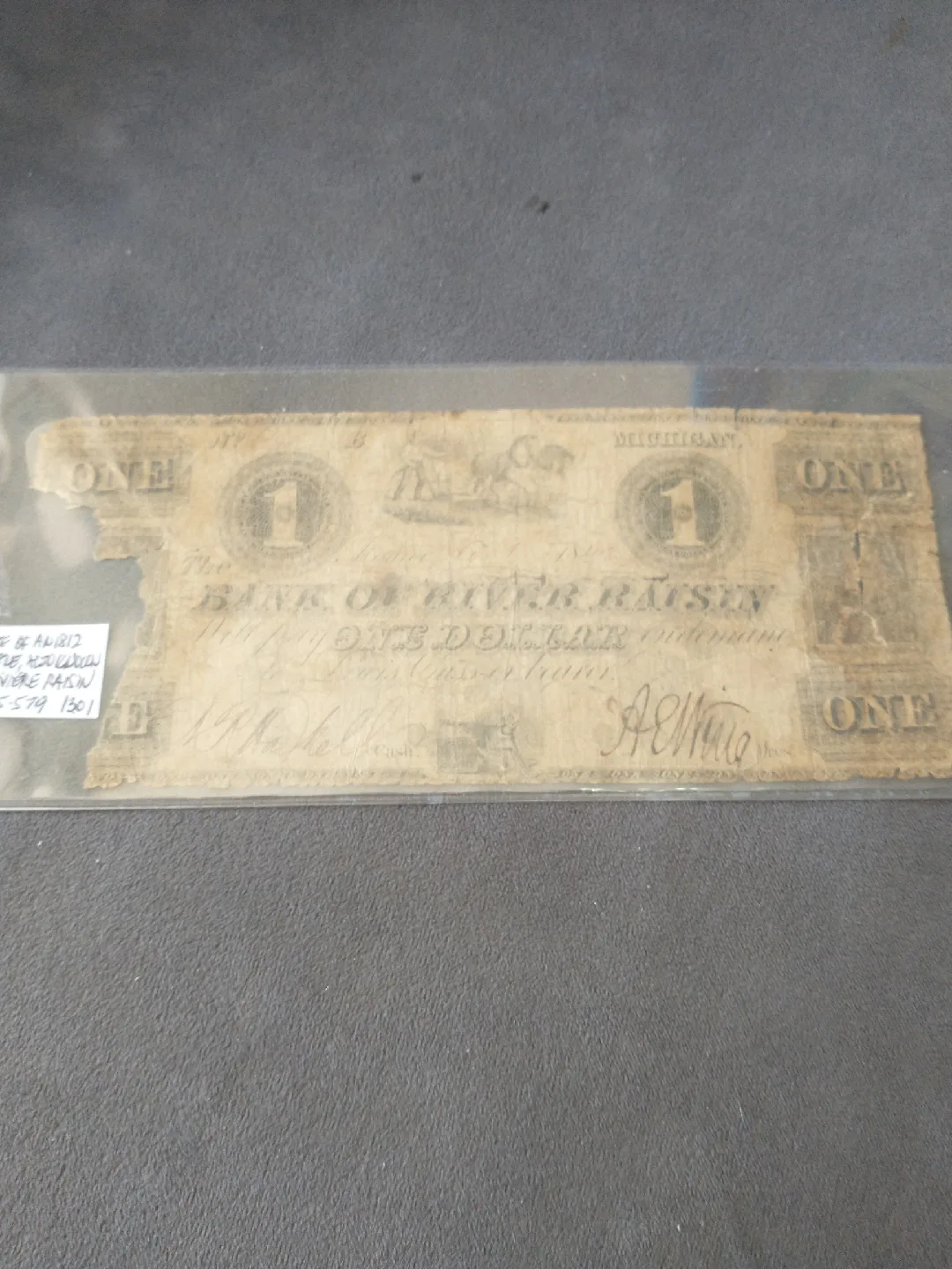 Rare $1 US banknote Bank of River Raisin, Michigan 1849 (?) thumbnail