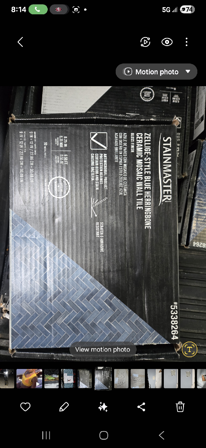 Allen + Roth Blue Herringbone Ceramic Mosaic Wall Tile