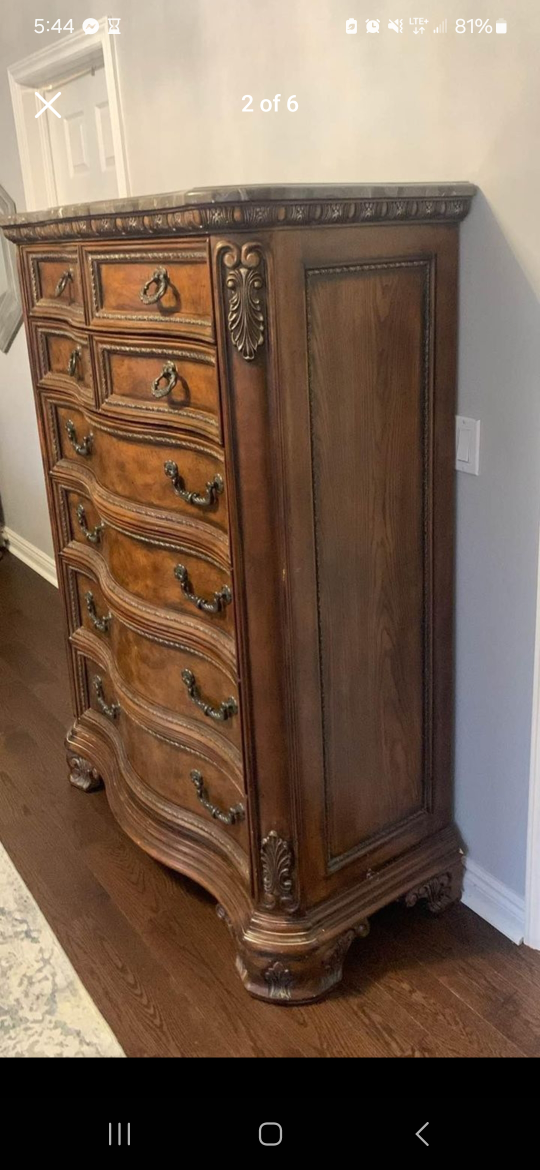 Ornate Vintage Solid Wood Dresser with Marble Top - photo 2