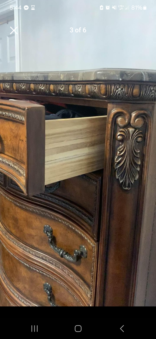 Ornate Vintage Solid Wood Dresser with Marble Top - photo 3