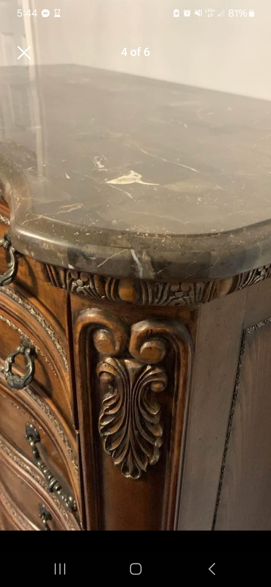 Ornate Vintage Solid Wood Dresser with Marble Top - photo 4