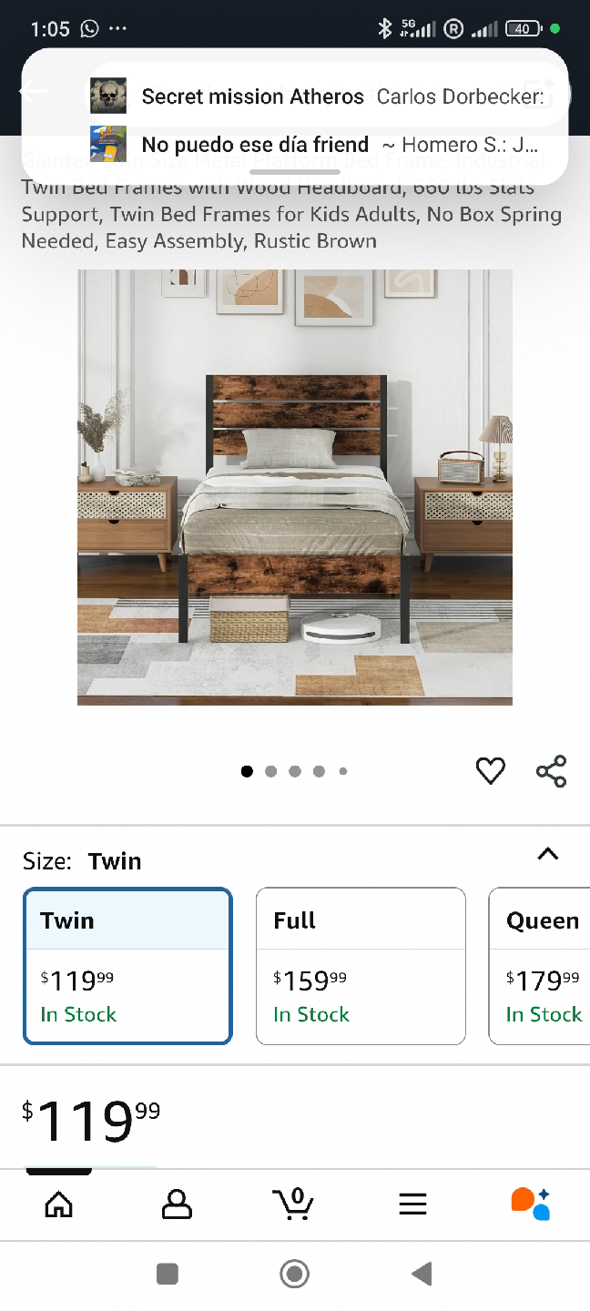 Twin Bed Frame with Wood Headboard - Rustic Brown - photo 5