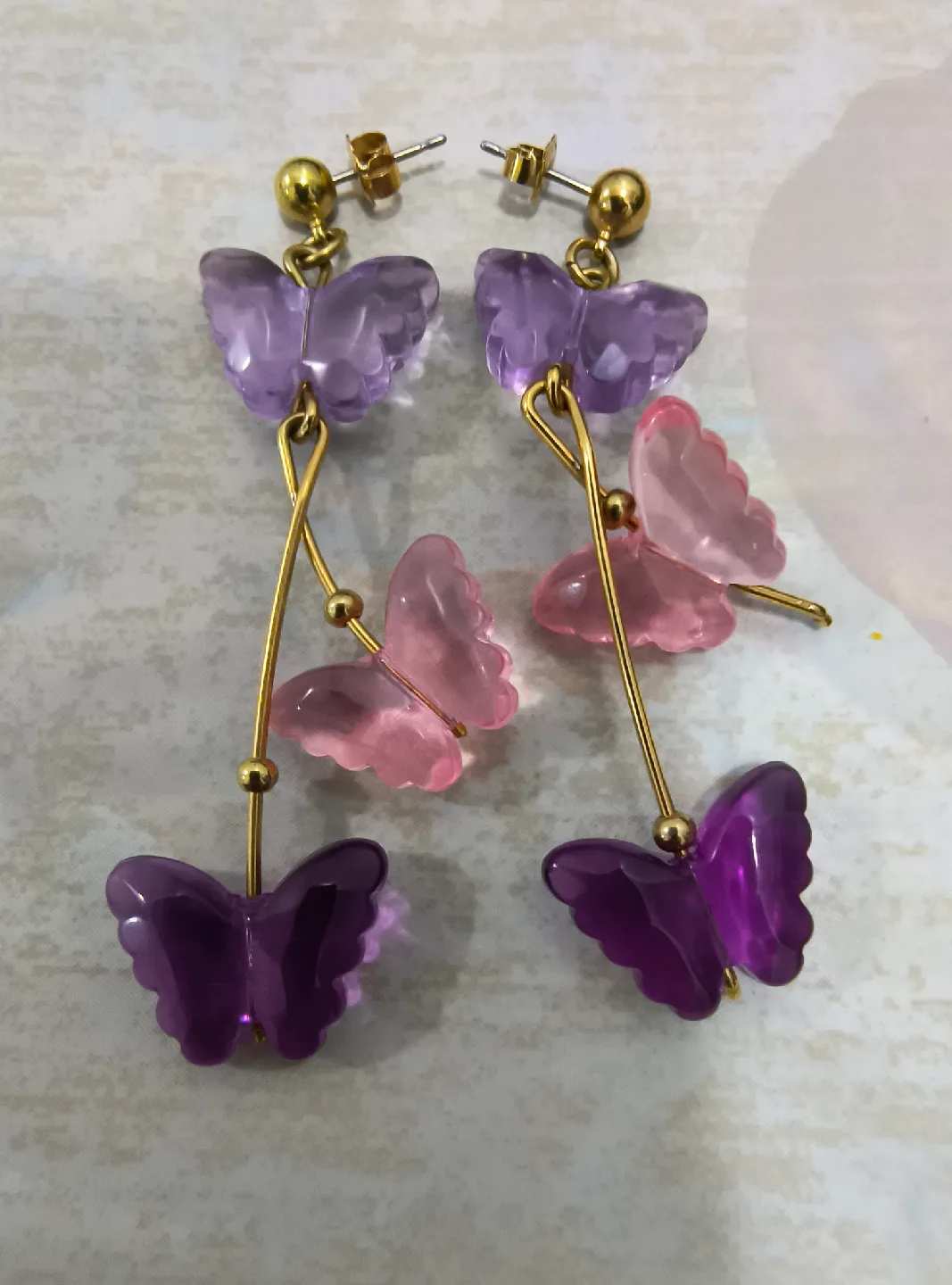Butterfly Dangle Earrings - Pink & Purple thumbnail