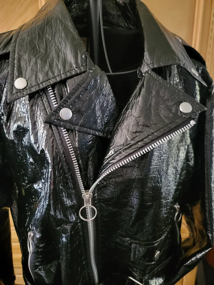 Black Faux Patent Leather Moto Jacket image indicator(2)