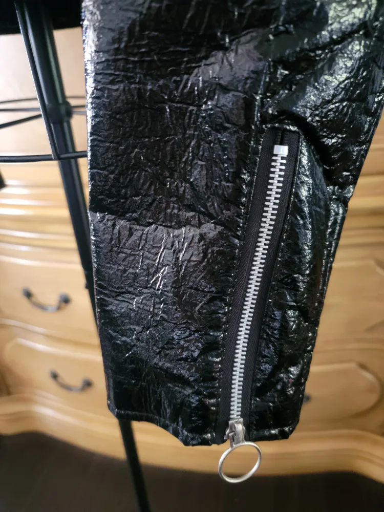 Black Faux Patent Leather Moto Jacket image indicator(5)