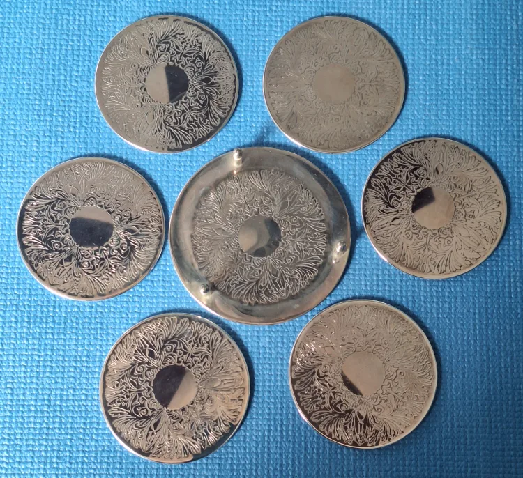 Vintage Silverplate Coaster Set with Stand image indicator(2)