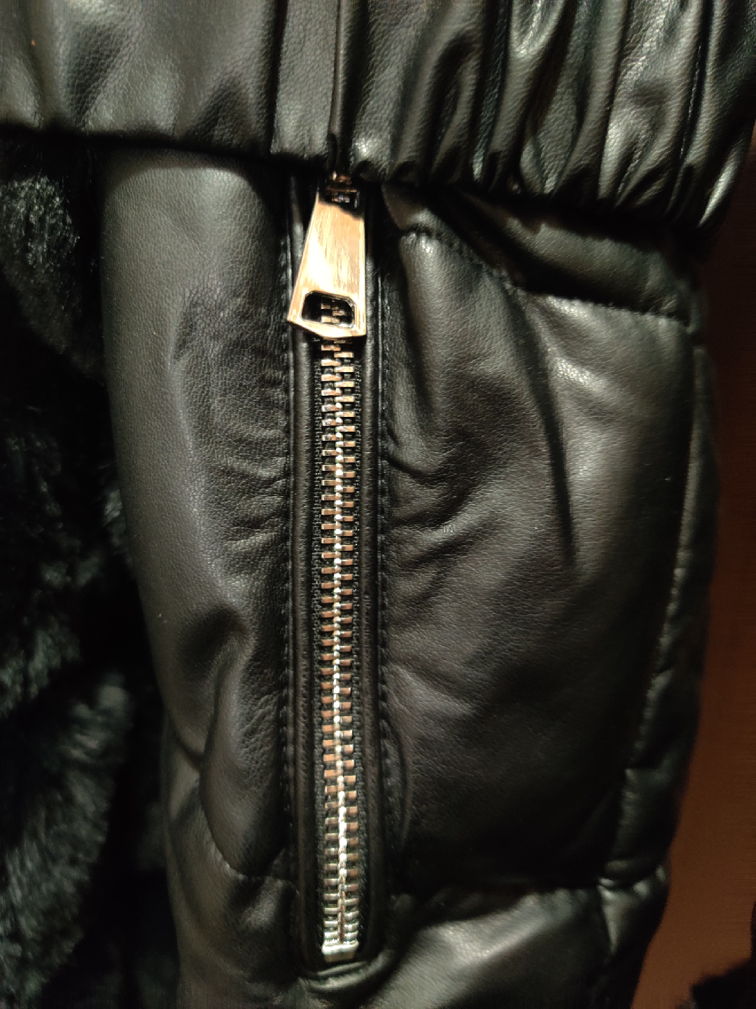 Black Puffer Coat with Faux Fur Trim - photo 4