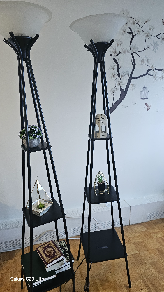 Floor Lamp with Shelves - Black Metal