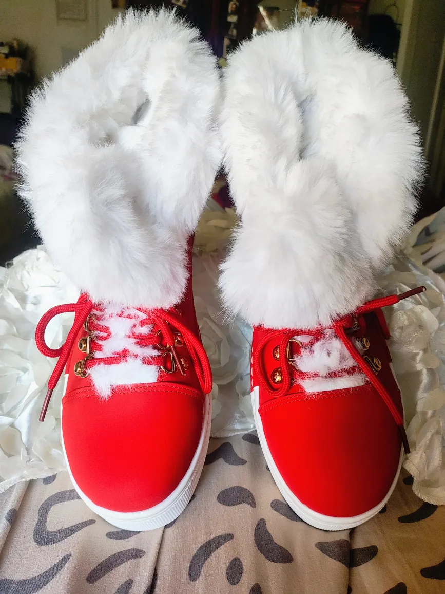🥕Red & White Fur Sneakers-Boots EU 41/Mens 8.5 Women's S-10 thumbnail