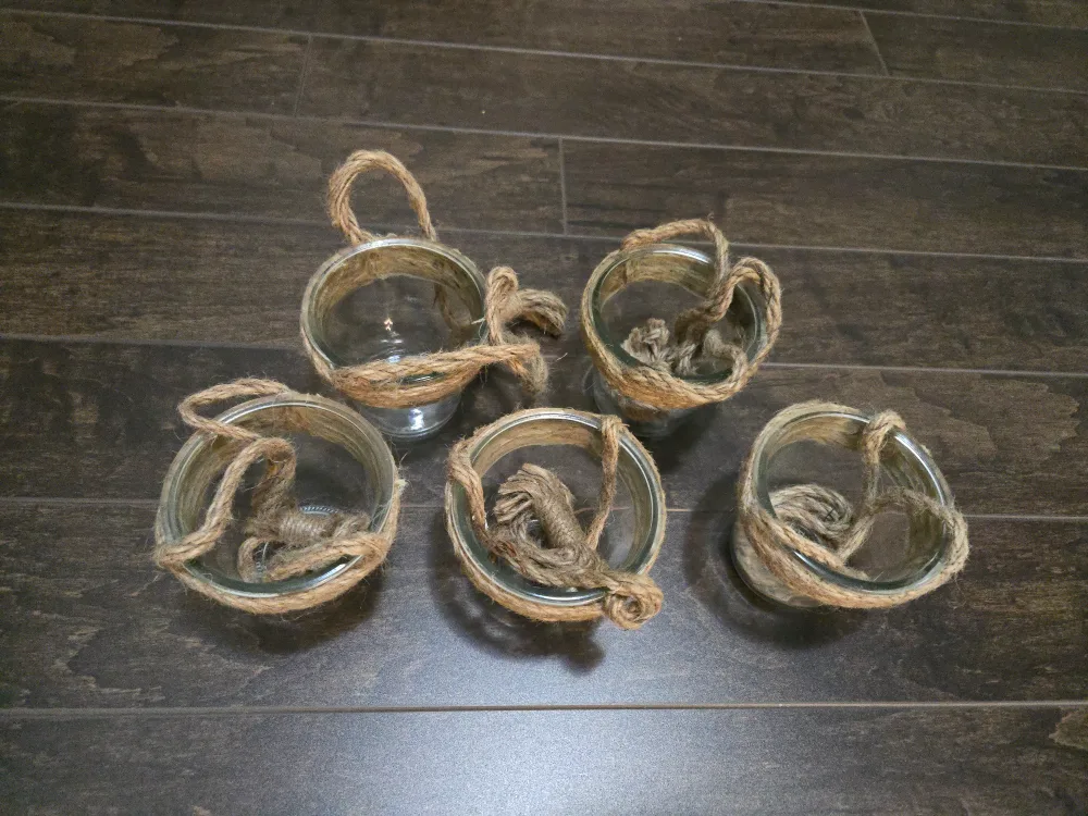 5 Pieces of Hanging Glass Cups with Jute Rope, Succulent pots thumbnail