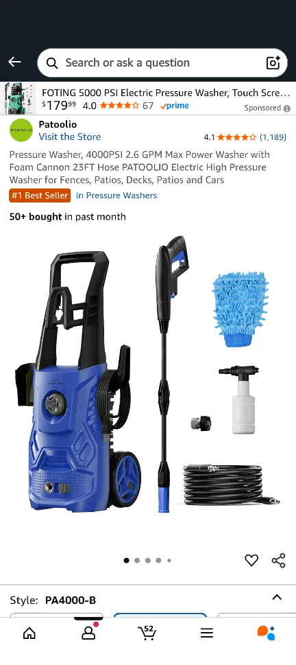 PATOOLIO 4000PSI Electric Pressure Washer thumbnail