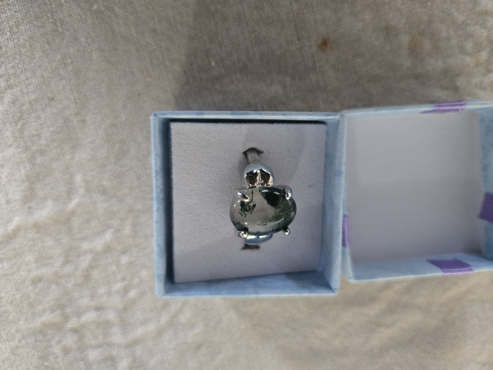 Moss Agate Ring with Box