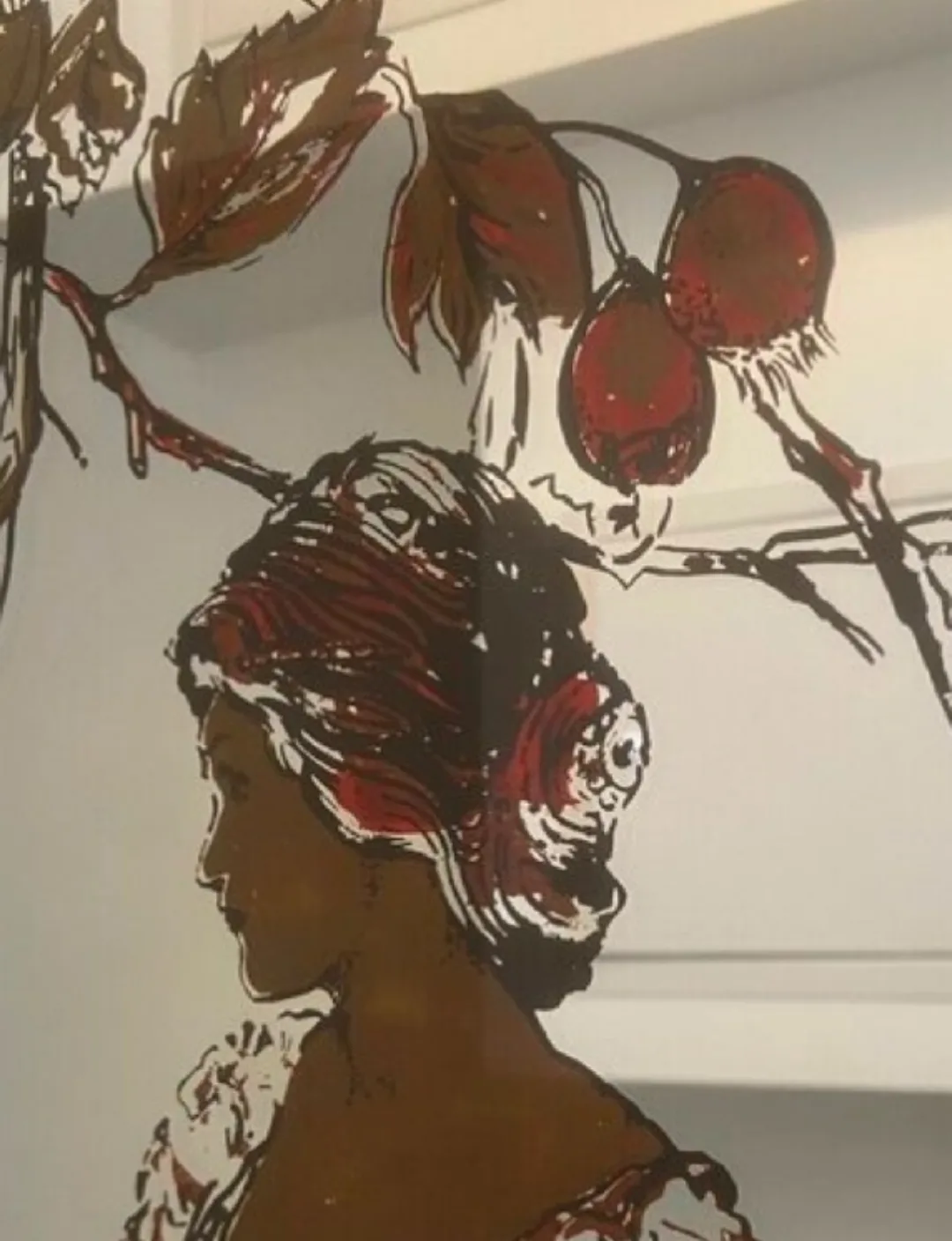 Vintage Framed Mirror with Woman & Fruit Design image indicator(3)