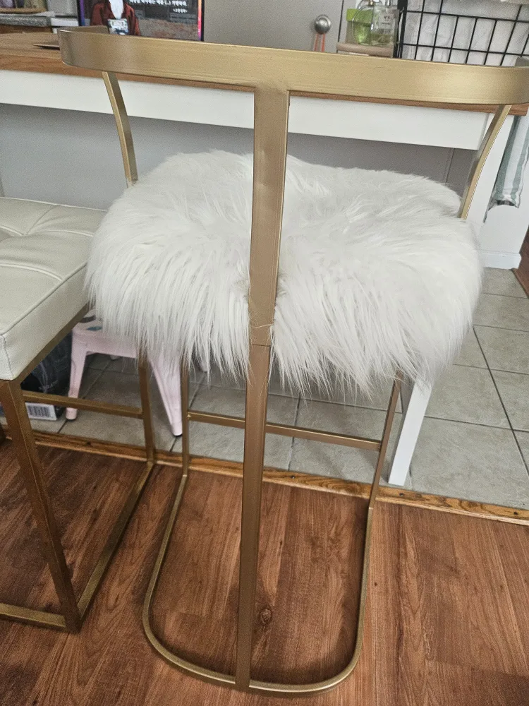 Gold Bar Stool with White Fur Seat image indicator(2)
