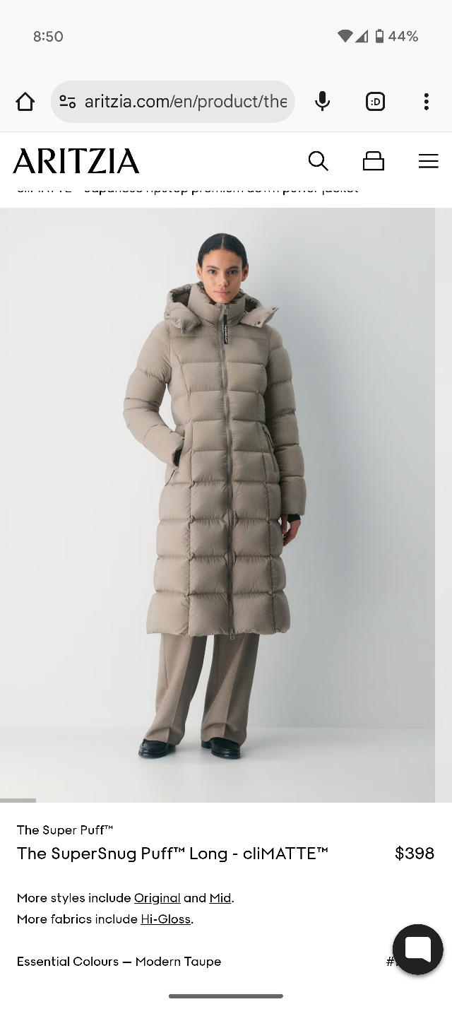 Aritzia Super Snug Puff Long Coat - Modern Taupe - photo 2