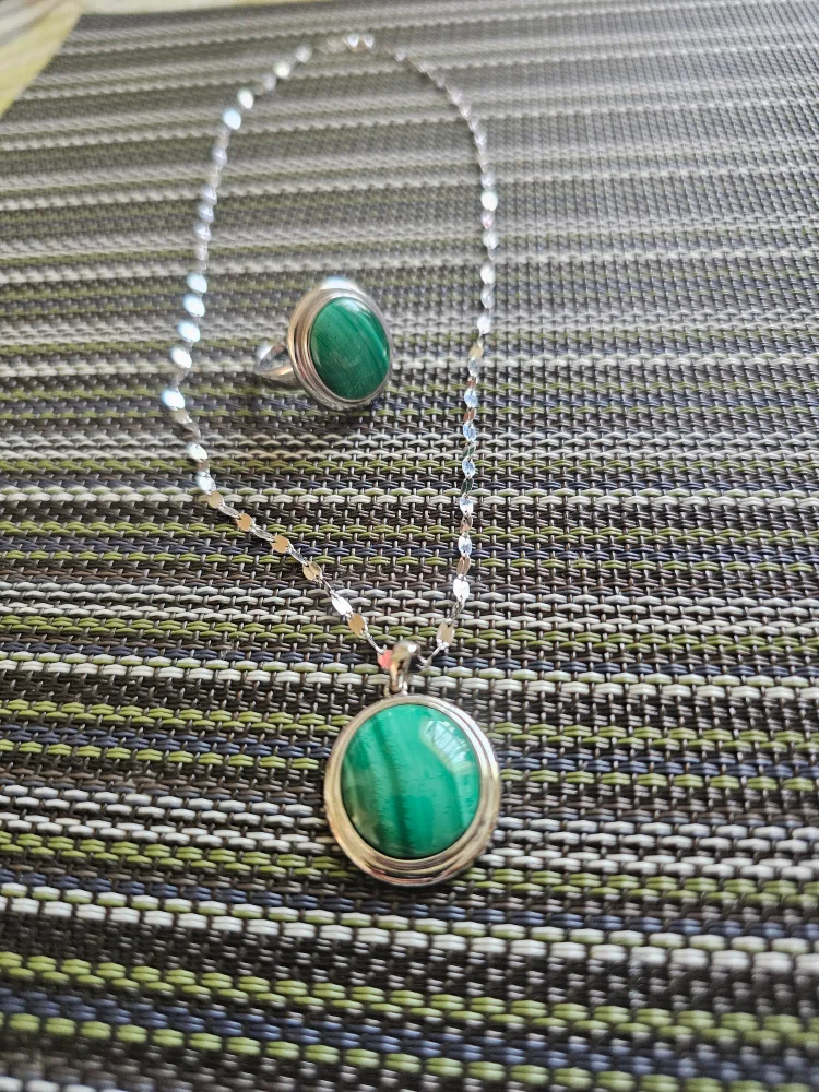 Malachite Ring and Necklace Set stamped 925 thumbnail