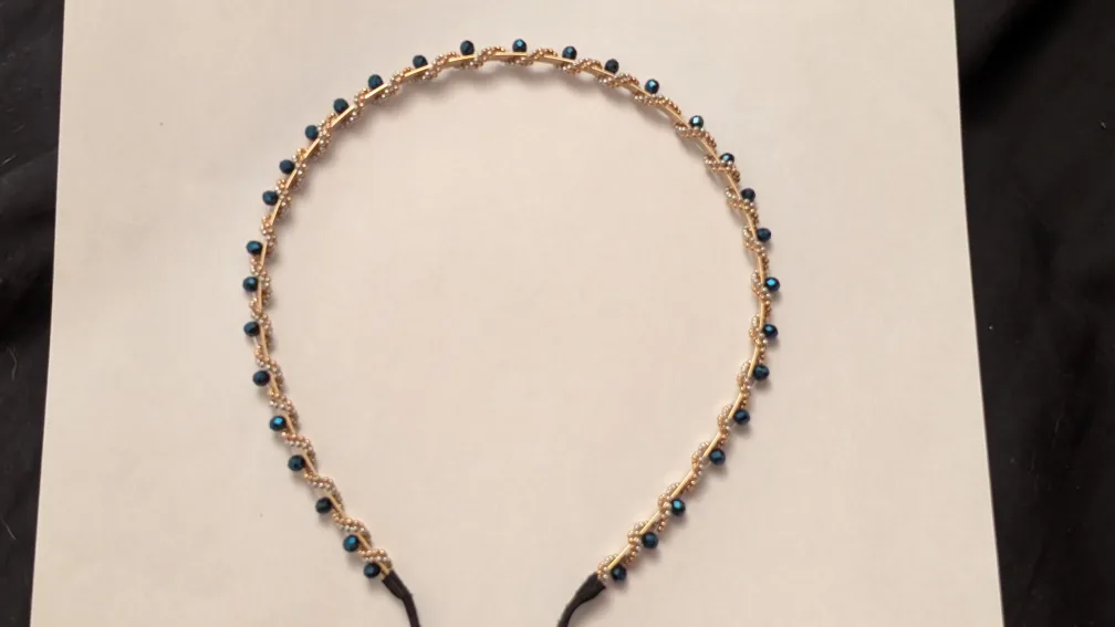 Beaded Headband - Gold with Blue, Pink, Black Beads thumbnail