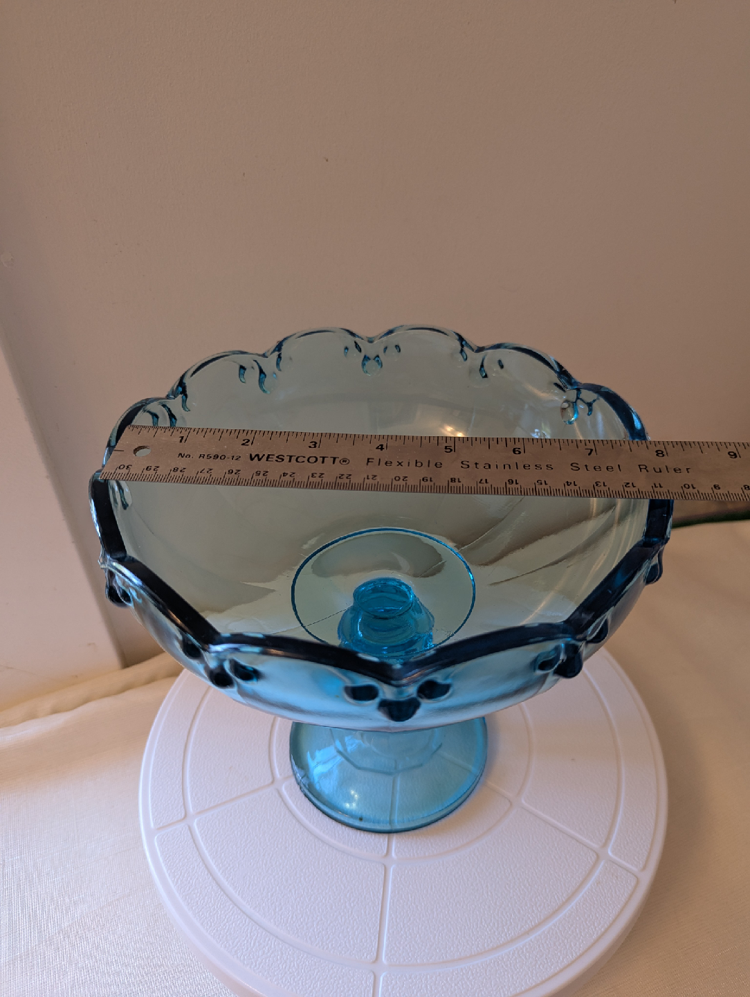 Blue Glass Pedestal Candy Compote Dish - 8" - photo 2