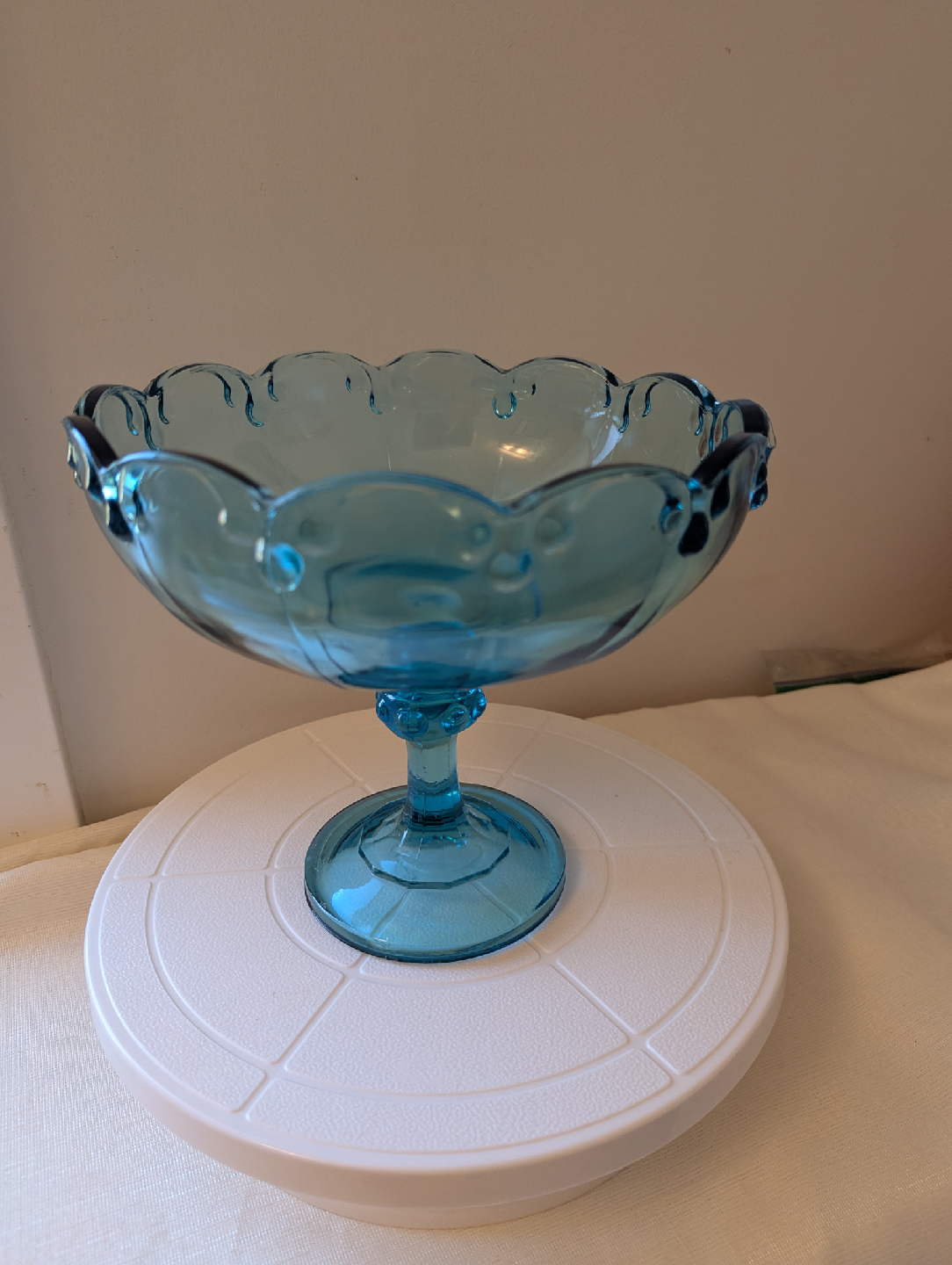 Blue Glass Pedestal Candy Compote Dish - 8" - photo 3