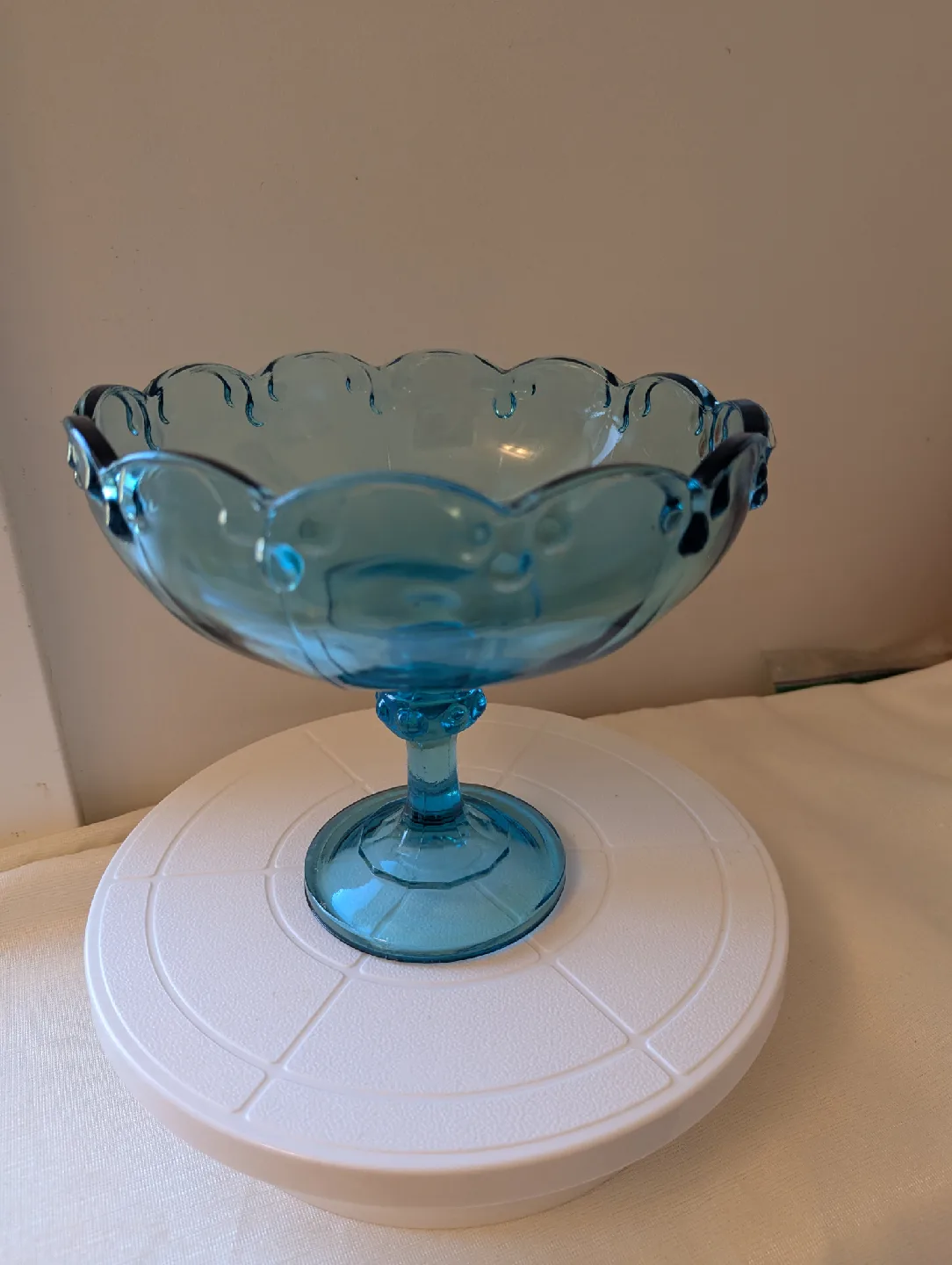 Blue Glass Pedestal Candy Compote Dish - 8" image indicator(3)