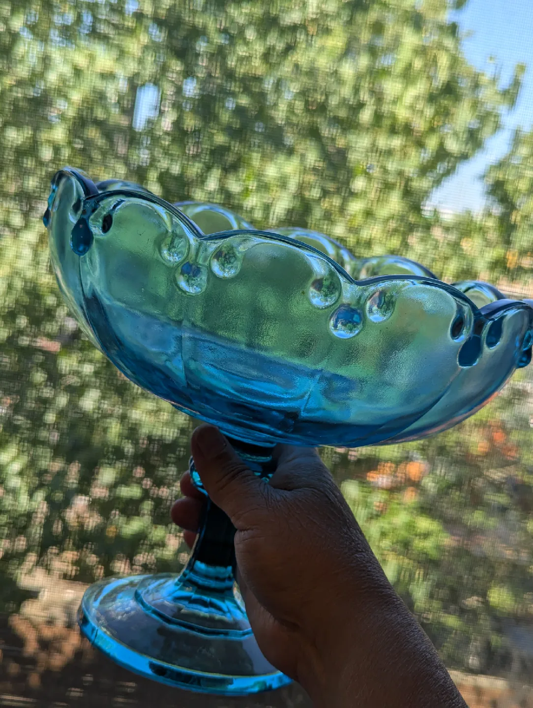 Blue Glass Pedestal Candy Compote Dish - 8" image indicator(6)