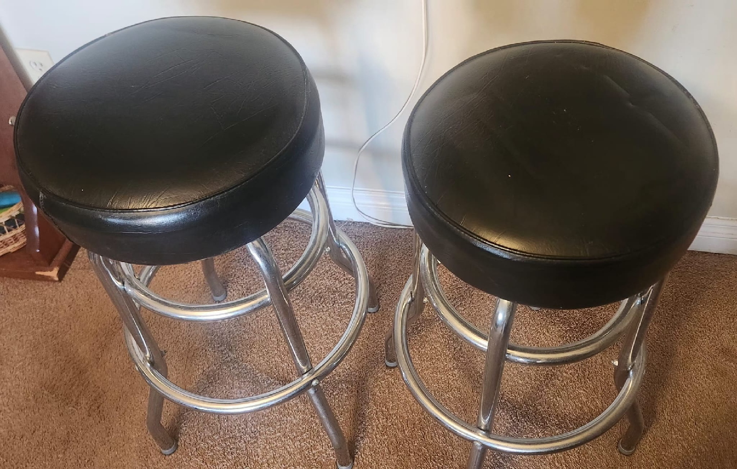 Pair of Chrome Bar Stools with Black Cushions - photo 2