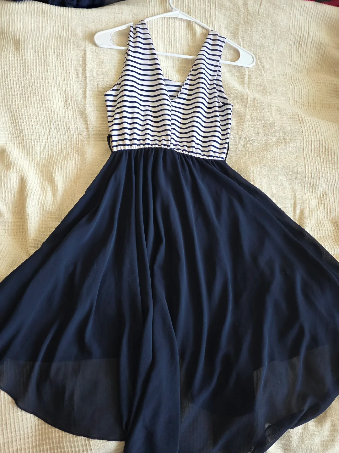 Striped & Navy Blue Dress - Made in Italy, size s image indicator(3)
