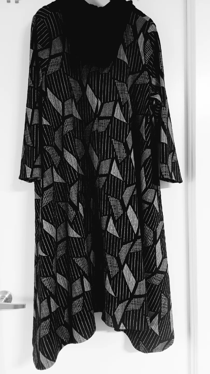 Black/Grey Patterned Hooded Designer Fall Dress image indicator(3)