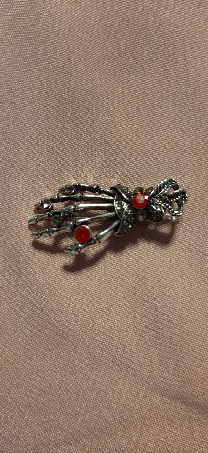 Skeleton Hand Brooch with Red Accents