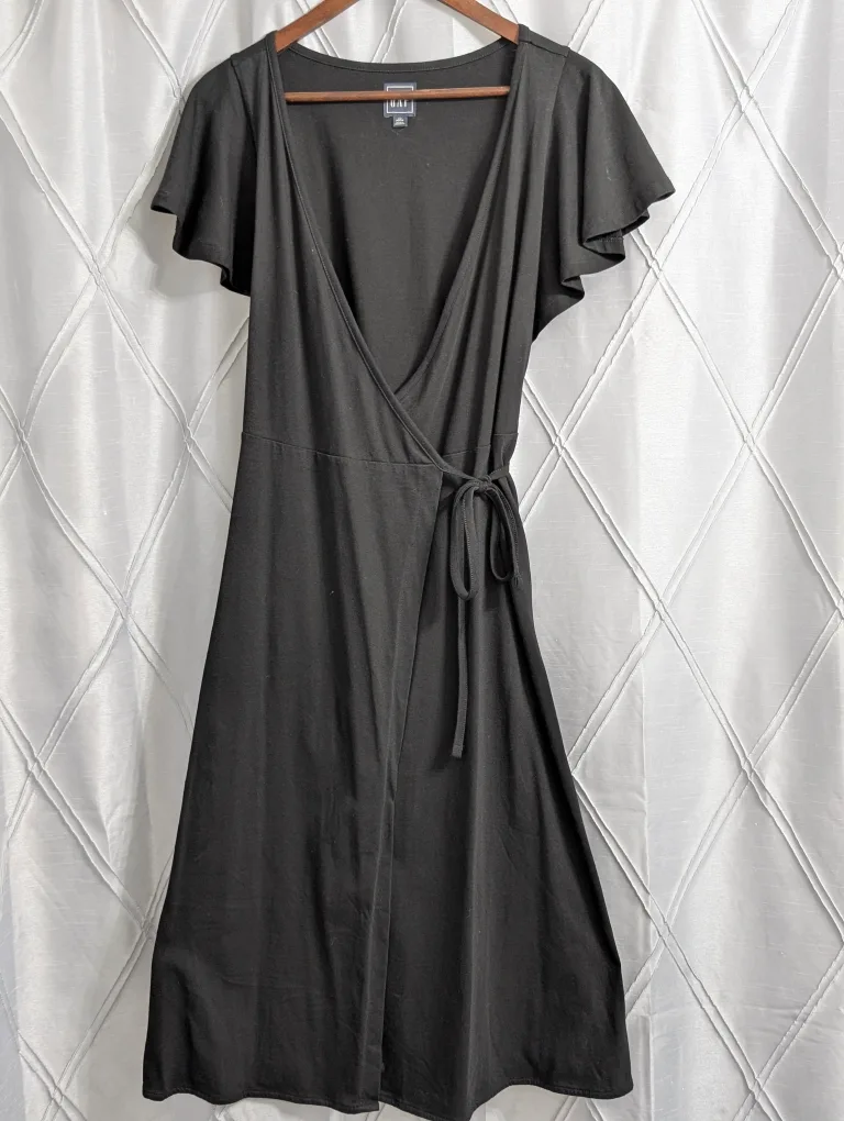GAP Black Wrap Dress - Petite Small thumbnail