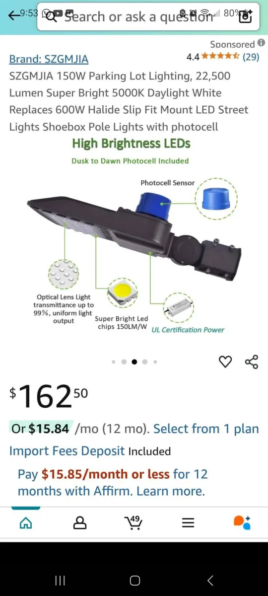 SZGMJIA 150W Parking Lot Light - NEW image indicator(2)