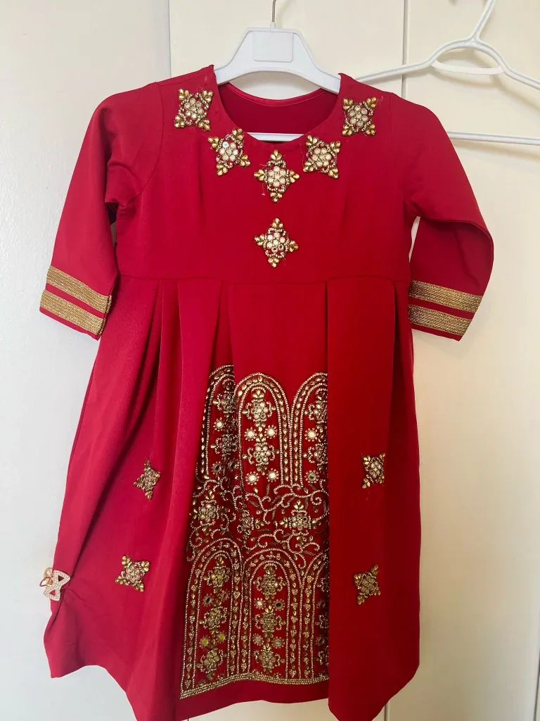 Red Embroidered Dress - Size 30 inches leght thumbnail