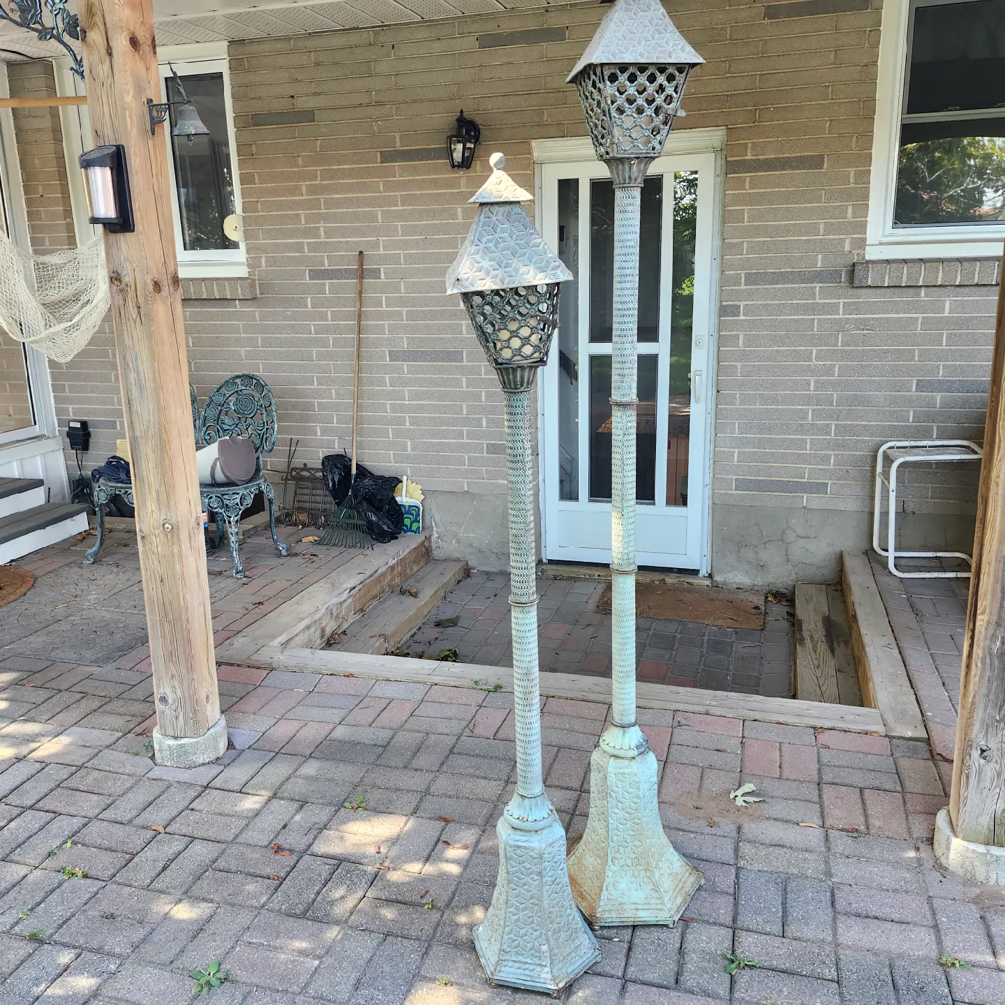 Vintage Metal Outdoor Lanterns - Pair