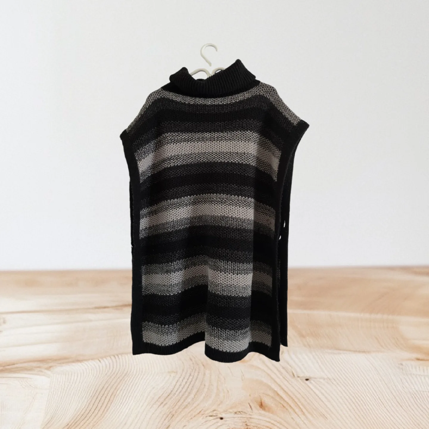 Kalvin Klein Striped Turtleneck Poncho - Black & Grey thumbnail