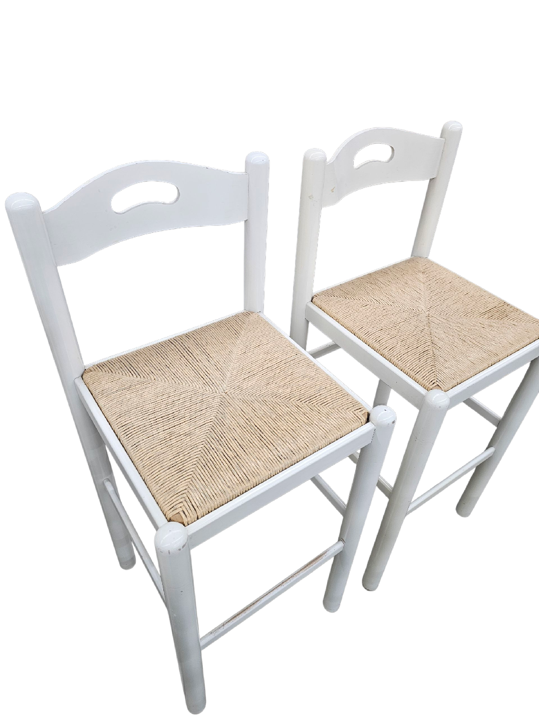 Set of 4 White Wooden Chairs with Woven Seats - photo 2