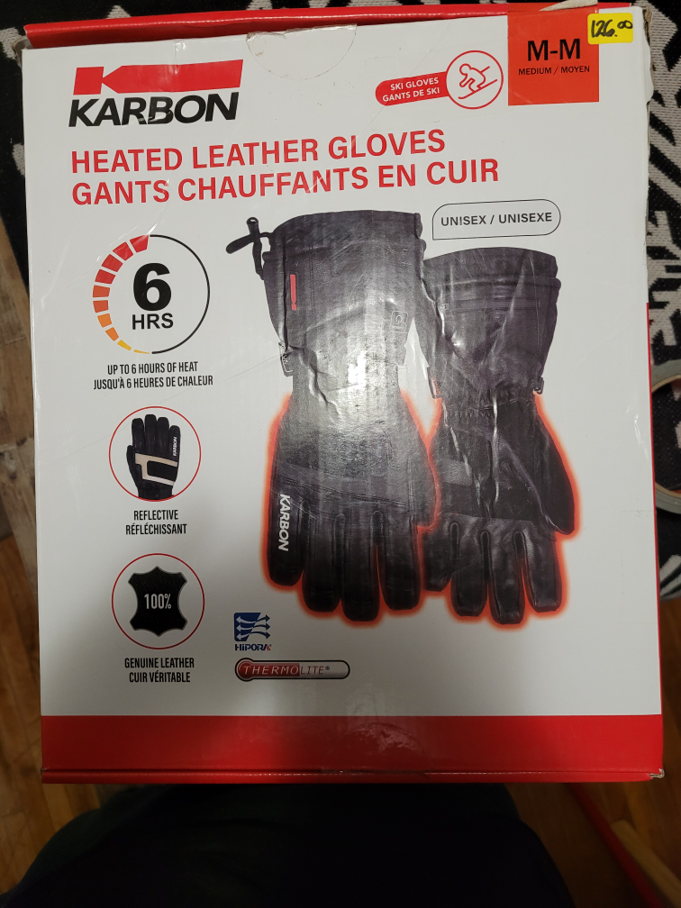 Karbon Heated Leather Ski Gloves - Medium - New in Box