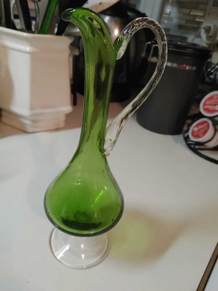 Green Glass vase with Handle thumbnail