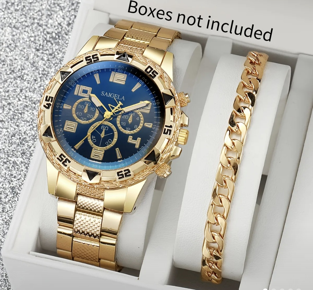 Saigela Gold Watch & Bracelet Set