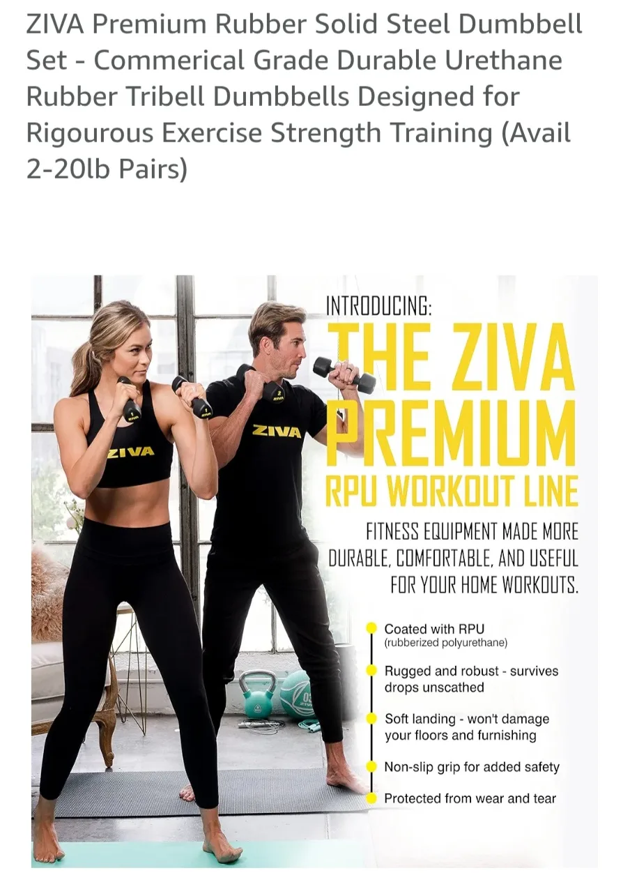 ZIVA 18lb Premium Rubber Dumbbells - Pair thumbnail