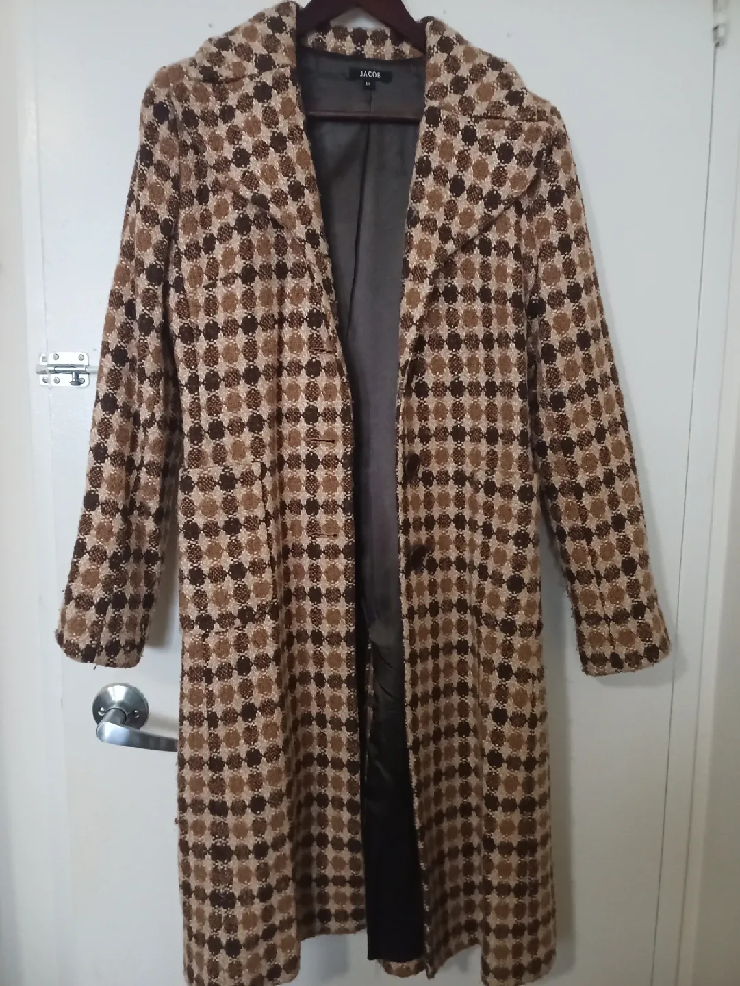 Jacob Brown Patterned Wool Blend Coat - Size M image indicator(3)