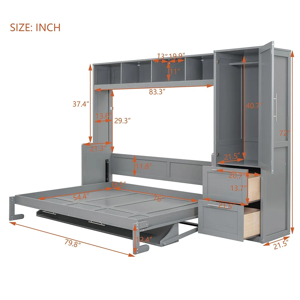 Queen Murphy Bed - Gray (New in Box) - photo 3