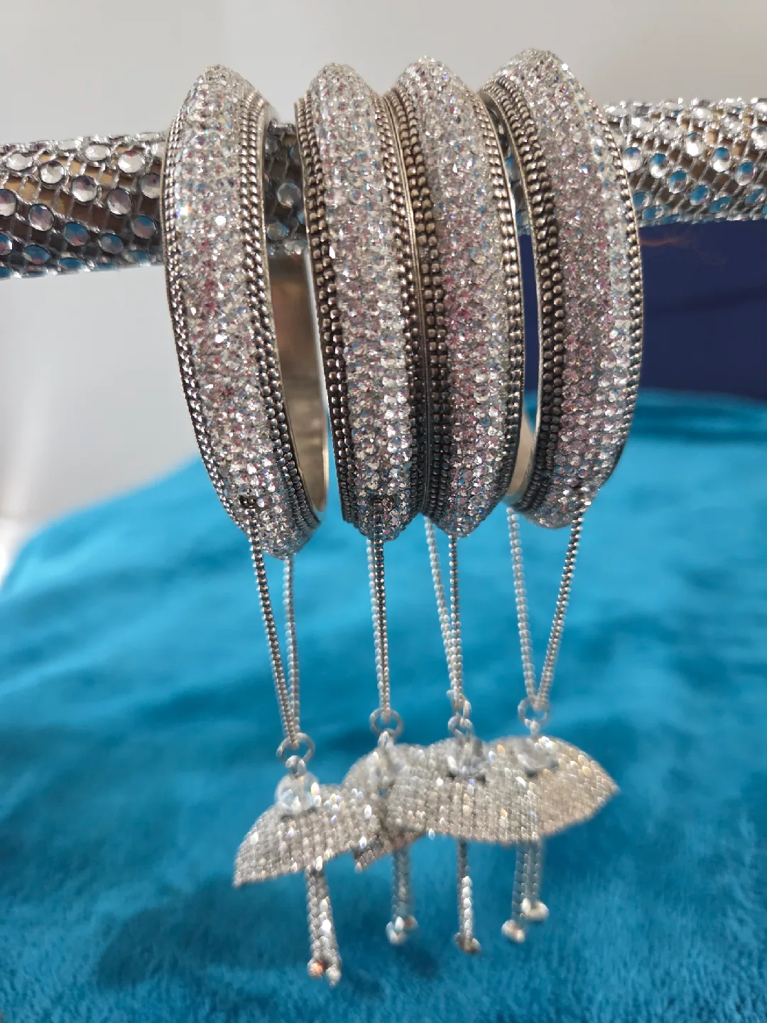 Sparkly Silver Bangles with Charms thumbnail