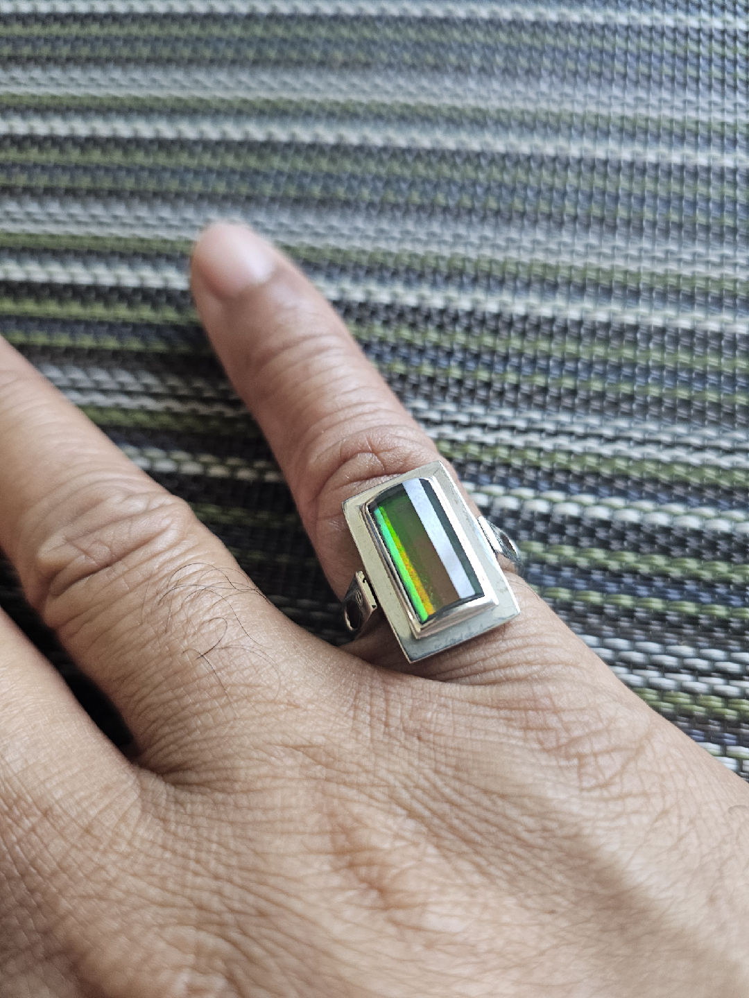 Ammolite Sterling Silver Ring Stamped 925