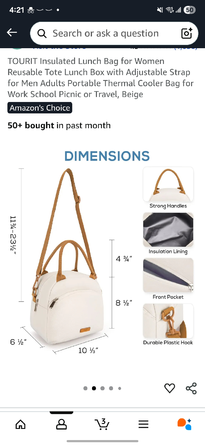 TOURIT Insulated Lunch Bag - Beige
