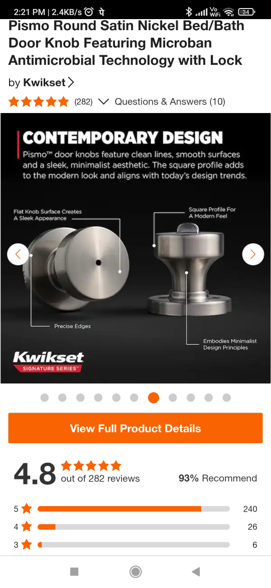 New Kwikset Pismo Round Matte Black Door Knob