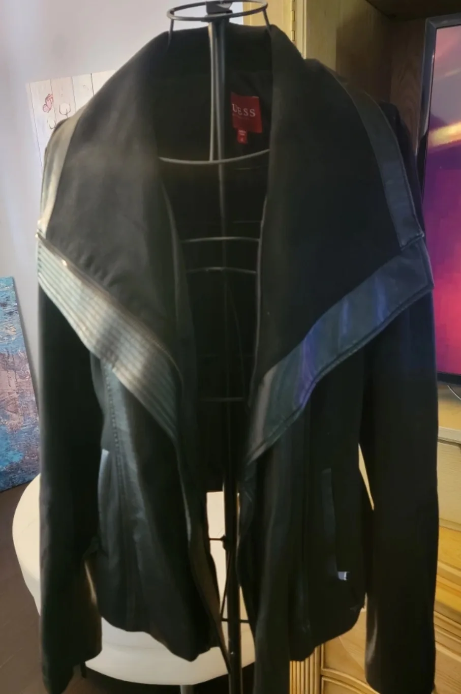 Guess Black Leather Jacket - Size M thumbnail