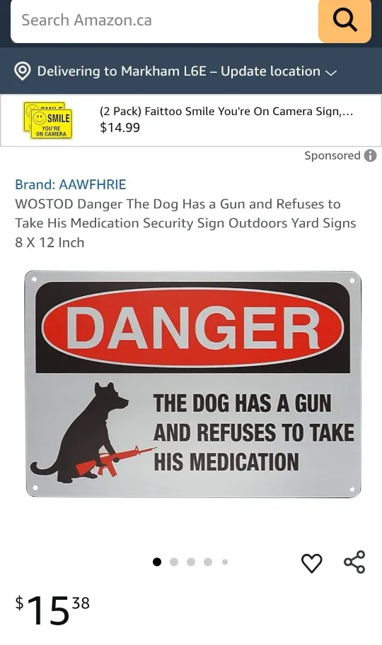 Funny Sign - Dog with Gun, 8 x 12 Inch image indicator(2)